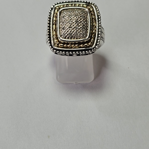 Heavy Artisan Crafted Pave Diamond Ring in Sterling Silver & 14k. Size 6! - Picture 6 of 6